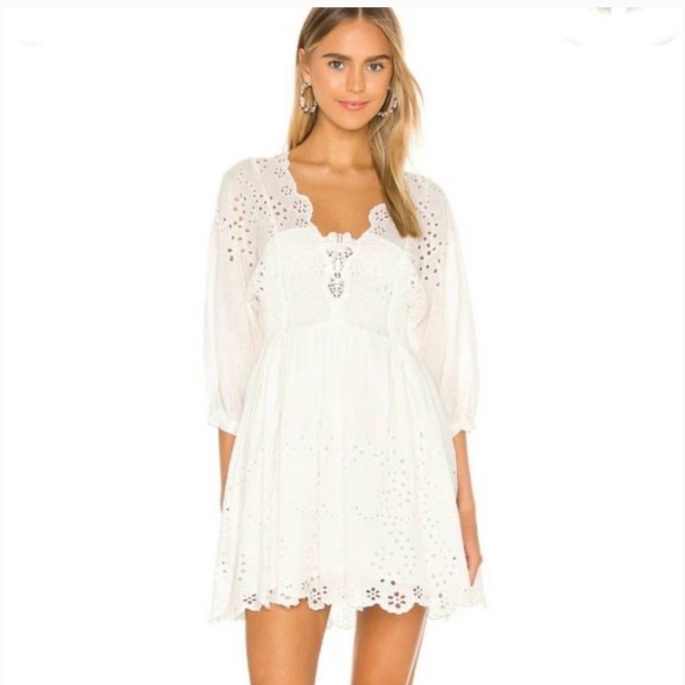 Free People Cream Smocked Puff Sleeve Sundress
